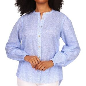 Michael Kors light blue sheer cinched cuffs hi lo curved hem women’s shirt top